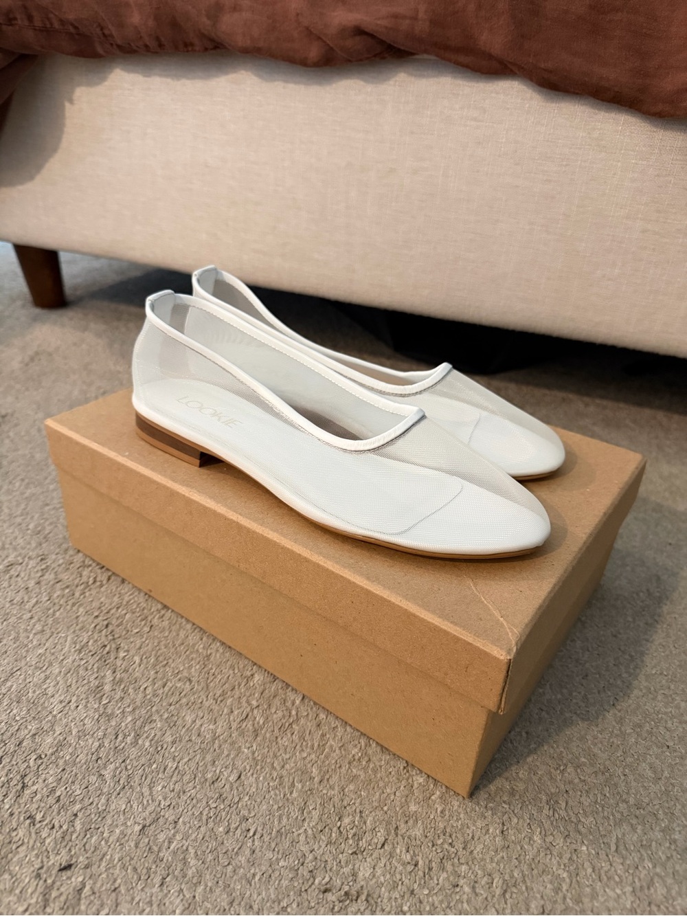 White Mesh Flats with Almond Closed Toe and Genuine Leather Insole